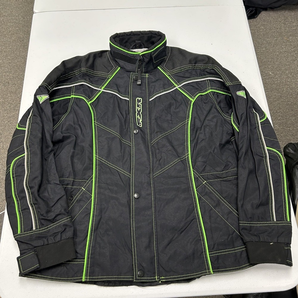 FXR Snowmobile Racing Jacket womans 10 Black Green Insulated Padded Winter Moto